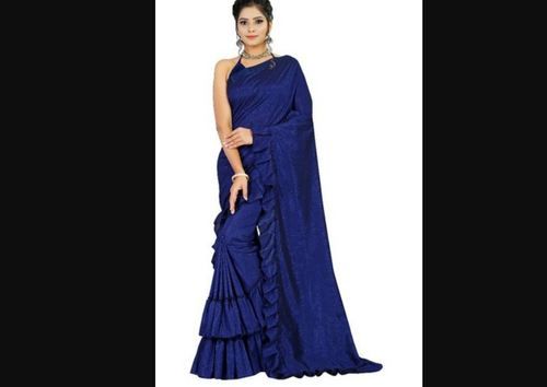 Plain Silk Blue Ruffle Saree