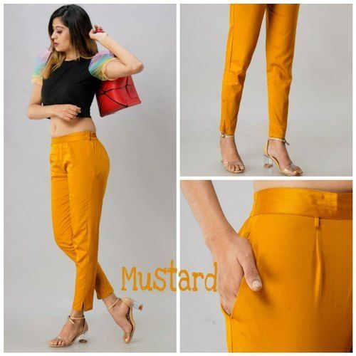 Mustered Rayon Lycra Fit Pants For Women