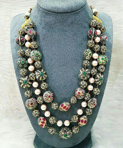 Antique Bead Necklace With Markasite Balls Set