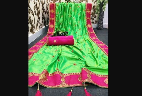 6 Colors Available Flora Parrot Embroidered Silk Sarees