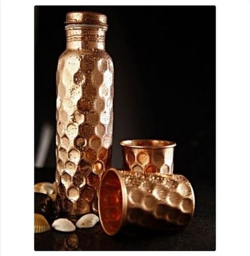 Hammered Copper Bottle Set with 2 Tumblers