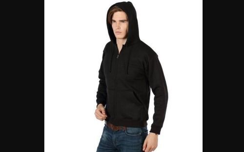 Washable Mens Black Simple Cotton Polyester Hoodies