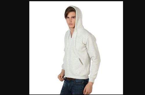 White Mens Casual Cotton Polyester Zip Hoodies