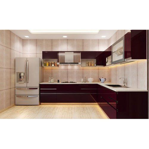 L Shape Acrylic Modular Kitchen Designing Service 685 