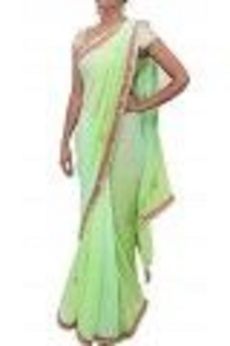 Various Colors  Are Available Lime Green Georgette Metal Detail Sari
