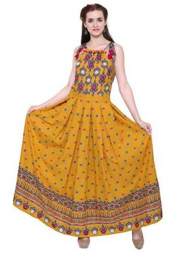 Chiffon Sleeveless Yellow Ladies Kurtis