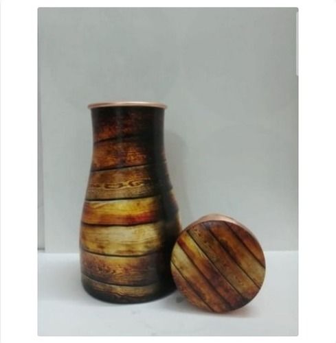 Round Wooden Texture Printed Copper Water Bottle