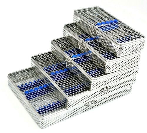 Dental Instrument Sterilization Cassettes With Perforated Side And Mesh Bottom