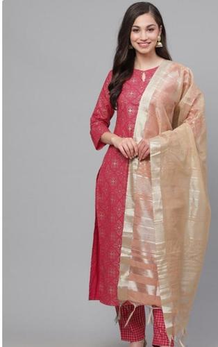 Round Neck Ladies Suit - Machine Made, Full Sleeves, Various Colors | Comfortable, Fade Less