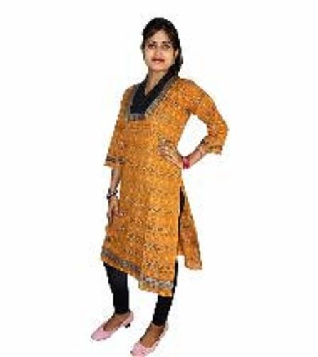 Quick Dry Sambalpuri Yellow Cotton Kurti