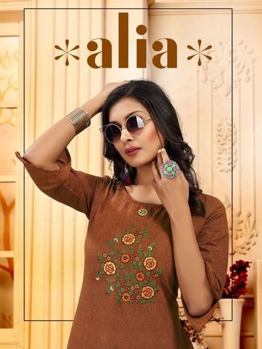 Blue Alia Catalog Women'S Cotton Embroidered Kurta With Rayon Palazzo