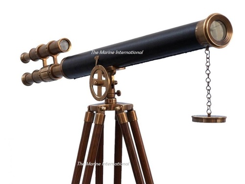 Brass Floor Standing Telescope With Wooden Tripod | 50 Inch Antique Decorative Telescope