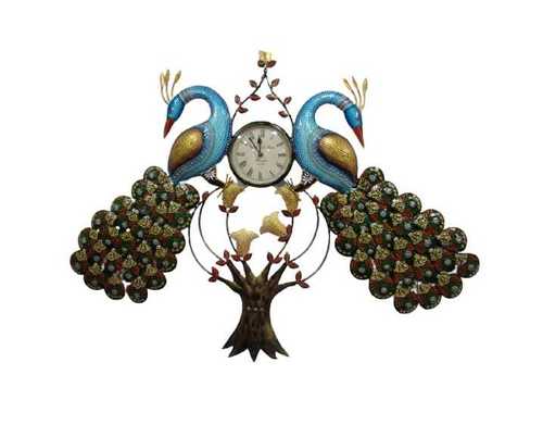 Multicolor Handicraft Peacock Shaped Wall Clock