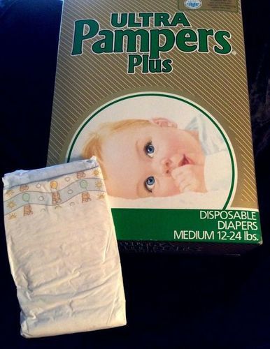Vintage Ultra Pampers Plus Plastic Backed Diaper 