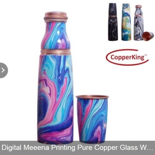 Digital Meeena Printing Pure Copper Bottle Set