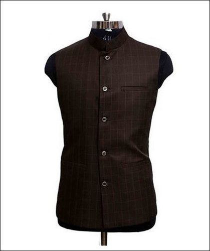 No Fade Mens Brown Check Nehru Jacket