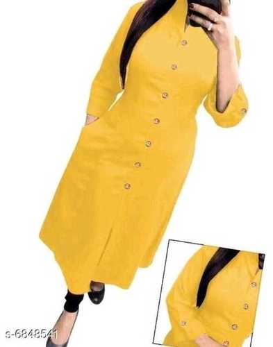 Washable 3/4 Sleeves Mustard Yellow Woman Kurti