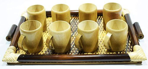 Natural Bamboo Cup And Tray Set