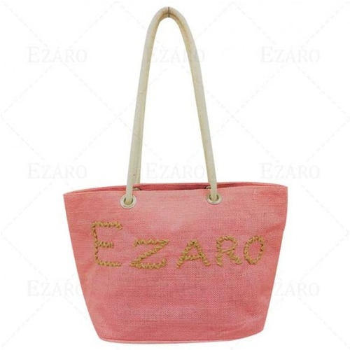 Pink Embroidered Canvas Jute Fashion Bags