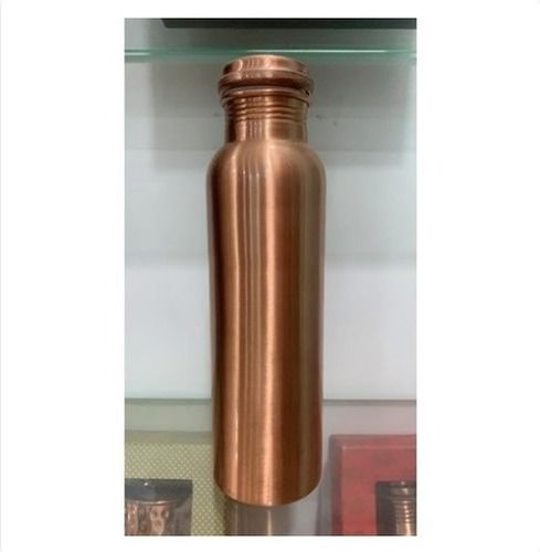 Copper Water Bottle - 1000 ml Round Shape | Natural Copper Colour, Screw Cap, Matte Finish, Polished Surface for Drinking Water Storage