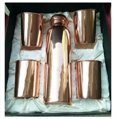 Copper Water Bottle With Glass Set