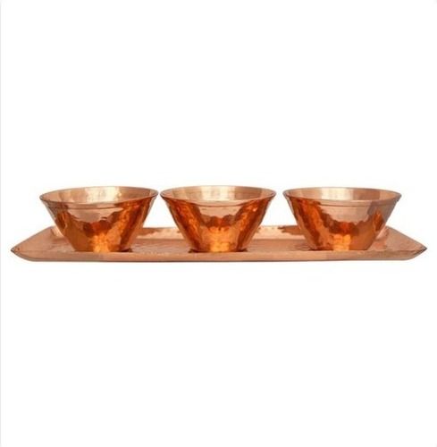 Hammered Copper Tray With 3 Bowls