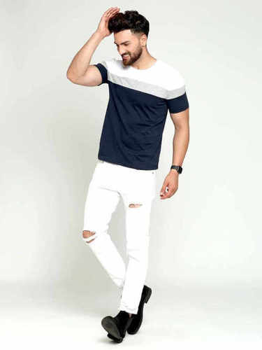 Men's Colorblock Round Neck Cotton T-shirt