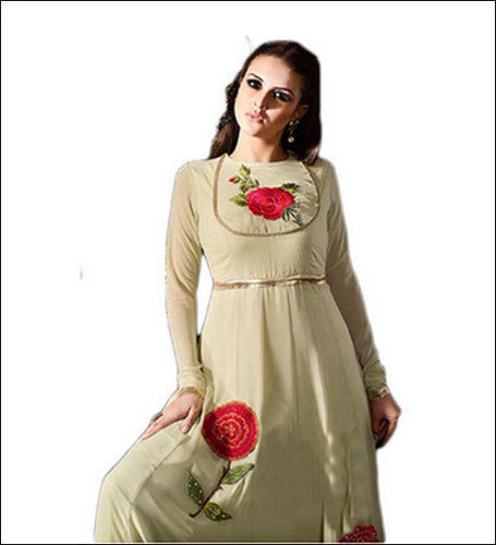 Cream Ladies Georgette Semi Stitched Salwar Suit