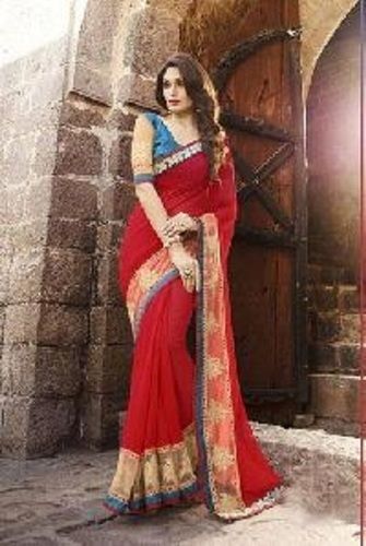 Shaily Red Georgette Heavy Embroidered Saree