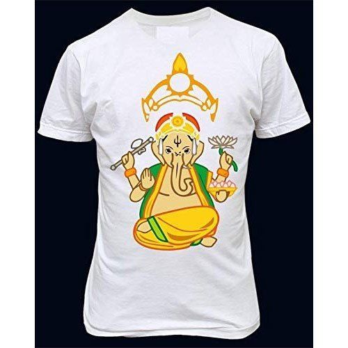 White Mens Ganesha Printed T-Shirt