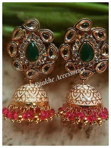 Gold And Green Meenakari Jhumkas