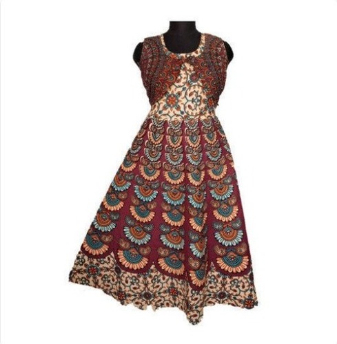 Multicolour Ladies Cotton Jaipuri Print Dress