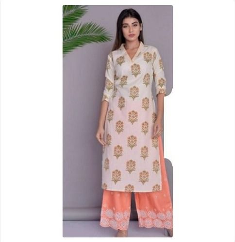 Knee Length V Neck Jaipuri Kurti