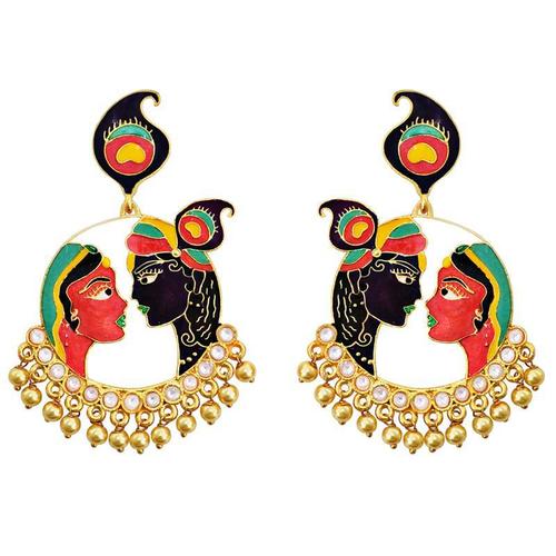 एमके ज्वैलर्स कुंदन मीना राधा कृष्णा बाली गोल्ड प्लेटेड इयररिंग्स वज़न: 20 ग्राम (जी)
