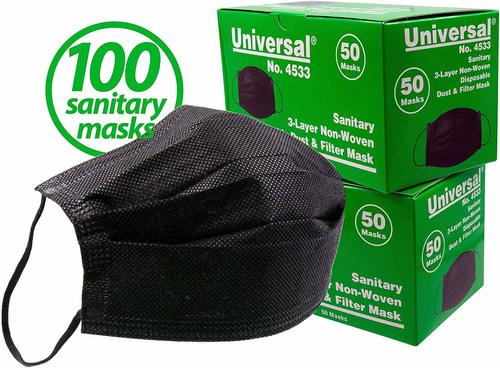 100PCS 3 Ply Black Disposable Face Mask