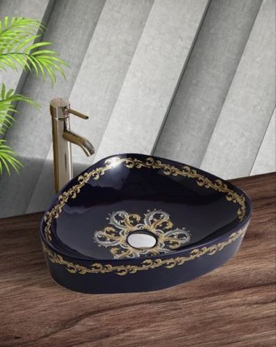 Black Designer Printed Ceramic Trapezoid Washbasin (K301AB)