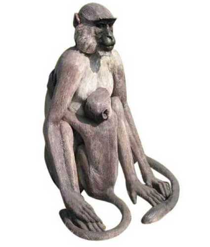 Sculpture Brown And Grey Frp Monkey Statue Set For Interior And Exterior Decor