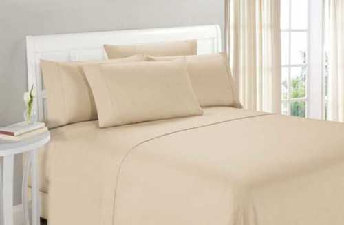 Cotton Cream Bed Sheet - 100% Cotton, Full Size, Plain Dyed, Machine Washable | Suitable for Home and Hotel Use, Packaged in Poly Bag
