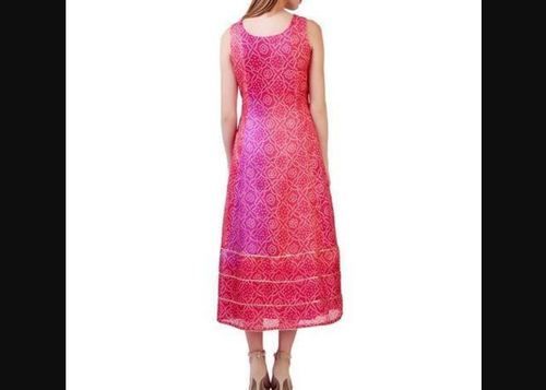 Washable Red Pink Mix Ladies Sleeveless Kurtis