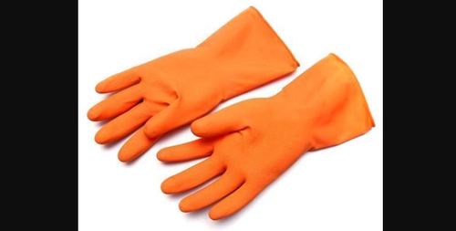 Orange Color Rubber Safety Hand Gloves