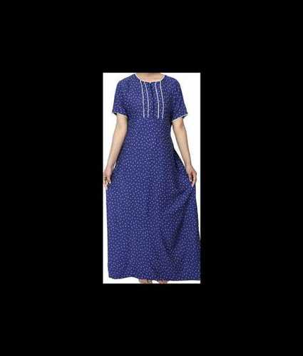 Cotton Blue Color Dotted Printed Ladies Night Dress