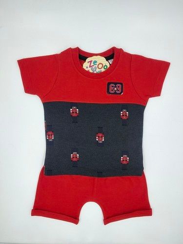 100 % Cotton Round Neck Red And Black Baba Suit