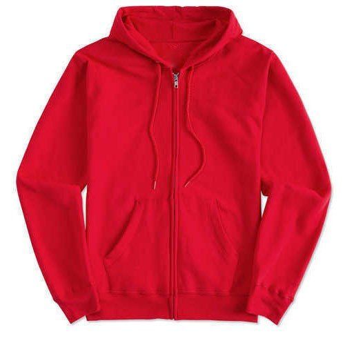 White Mens Red Cotton Hoodie