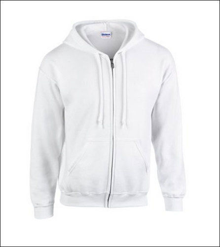 Mens White Zipper Cotton Hoodie