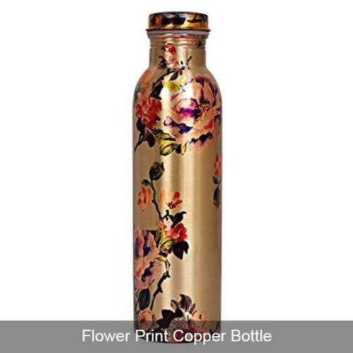 Metal Flower Print Copper Water Bottle