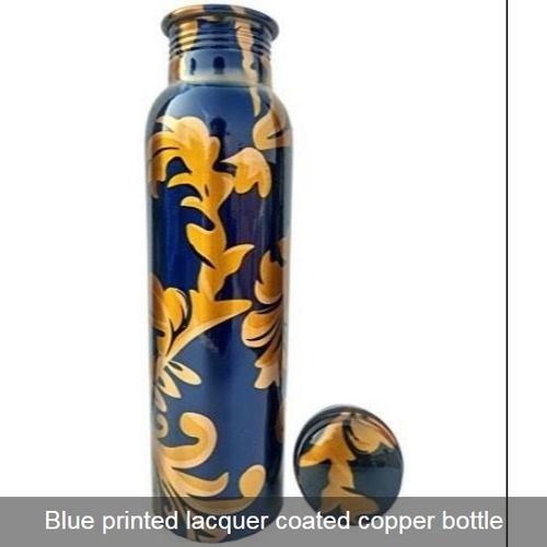 Printed Blue Lacquer Coated Copper Bottle