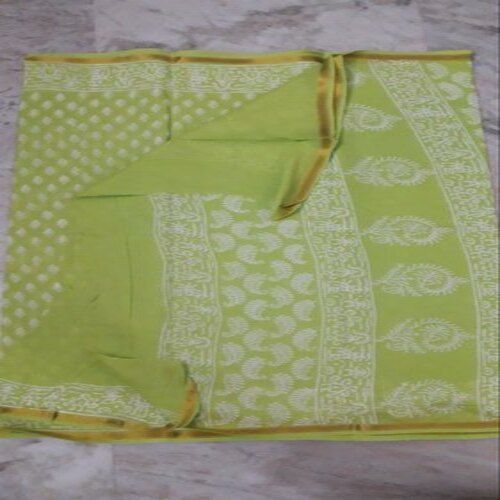 All Yellow Color Printed Jamdani Print Cotton Saree With Blouse