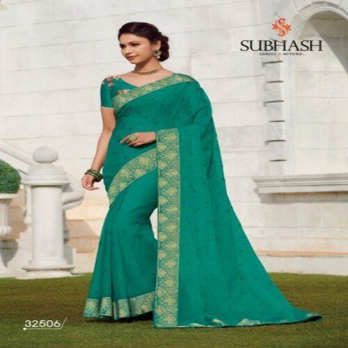 All Rama Chiffon Silk Butti Work Saree