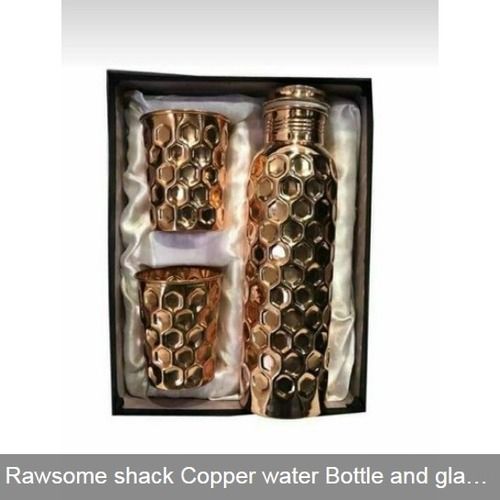 Copper Water Bottle And Glass Set