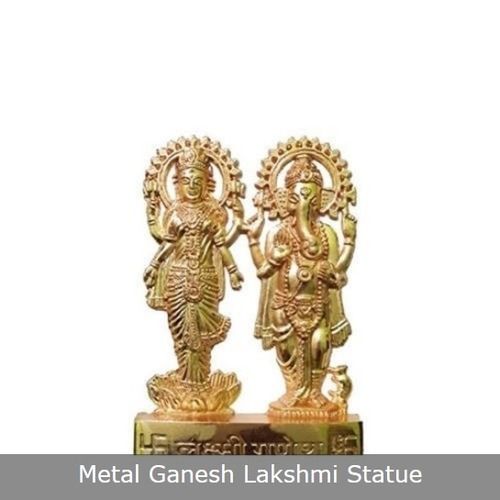 Golden Metal Ganesh Lakshmi Statue